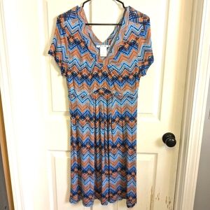 K.Jordan Multi Color Dress Size Medium Double V Neck Viscose